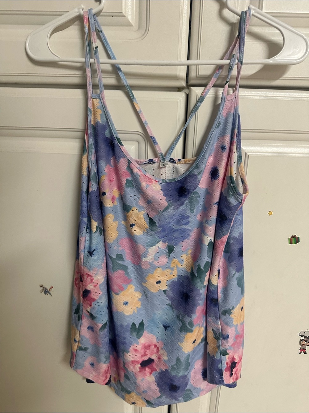 Floral Print Spaghetti Strap Tank Top - Pastel Multi